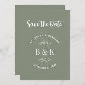 Sage Green Floral Botanical Monogram Couple Name Save The Date (Vorne/Hinten)