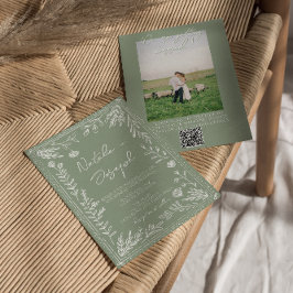 Sage Green Floral Botanical QR Code Photo  Wedding Einladung