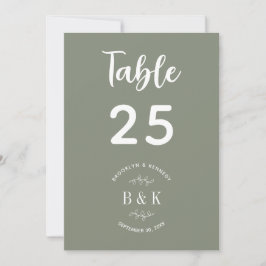 Sage Green Floral Botanical Wedding Tischnummer