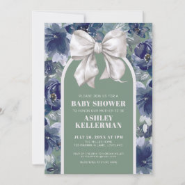 Sage Green Floral Bow Baby Shower Einladung