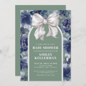 Sage Green Floral Bow Baby Shower Einladung (Vorne/Hinten)