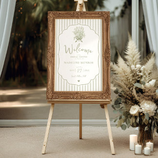 Sage Green Floral Bow Bridal Shower Welcome Sign Poster