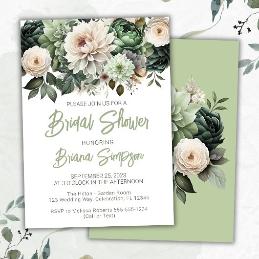 Sage Green Floral Brautparty Einladung