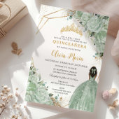 Sage Green Floral Brocess Princess Gold Quinceañer Einladung