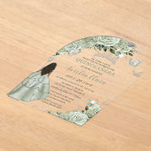 Sage Green Floral Brown Girl Quinceañera XV Arch Acryleinladungen (Ablage )