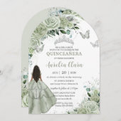Sage Green Floral Brown Girl Quinceañera XV Arch Einladung (Vorne/Hinten)