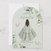 Sage Green Floral Brown Girl Quinceañera XV Arch Einladung (Rückseite)