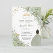 Sage Green Floral Brown Princess Quinceañera QR Einladung (Stehend Vorderseite)