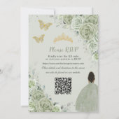 Sage Green Floral Brown Princess Quinceañera QR Einladung (Rückseite)