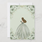 Sage Green Floral Brünett Princess Quinceañera Einladung (Rückseite)