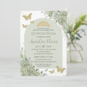 Sage Green Floral Butterfells Arch Quinceanera Einladung (Stehend Vorderseite)