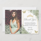 Sage Green Floral Butterfliegen Quinceañera Foto Dankeskarte (Vorderseite)