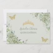 Sage Green Floral Butterfliegen Quinceañera Foto Dankeskarte (Rückseite)