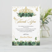 Sage Green Floral Butterfliegen Quinceañera Geburt Dankeskarte (Stehend Vorderseite)