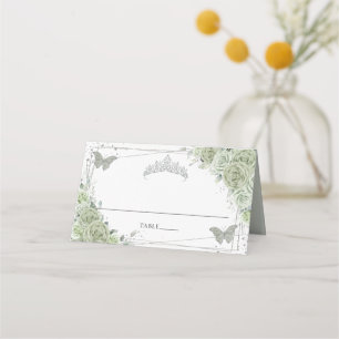 Sage Green Floral Butterfliegen Quinceañera Geburt Platzkarte