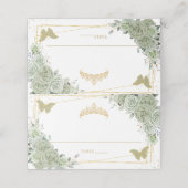 Sage Green Floral Butterfliegen Quinceañera Geburt Platzkarte (Außenseite Aufgefaltet)