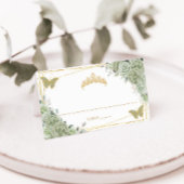 Sage Green Floral Butterfliegen Quinceañera Geburt Platzkarte