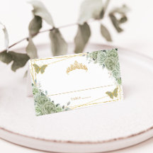 Sage Green Floral Butterfliegen Quinceañera Geburt