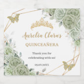 Sage Green Floral Butterfliegen Quinceañera Geburt Schaumweinetikett (Einzelnes Label)