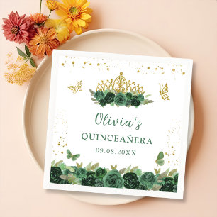 Sage Green Floral Butterfliegen Quinceañera Geburt Serviette