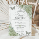 Sage Green Floral Butterfliegen Silver 16 . Geburt Einladung<br><div class="desc">Dieses schicke Sweet 16 Birthday Einladung verfügt über einen geometrischen Rahmen silberner Glitzer, der von zarten Aquarellfarben mit schlängelgrüner Blüte, weicher Salbei und Salbei und Silberschmetterlingen geschmückt ist. Personalisieren Sie es einfach und schnell mit Ihren Daten, drücken Sie einfach die Schaltfläche Anpassen, um den Stil und die Platzierung des Textes...</div>