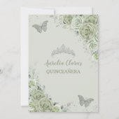 Sage Green Floral Butterfliegen Silver Quinceañera Einladung (Rückseite)