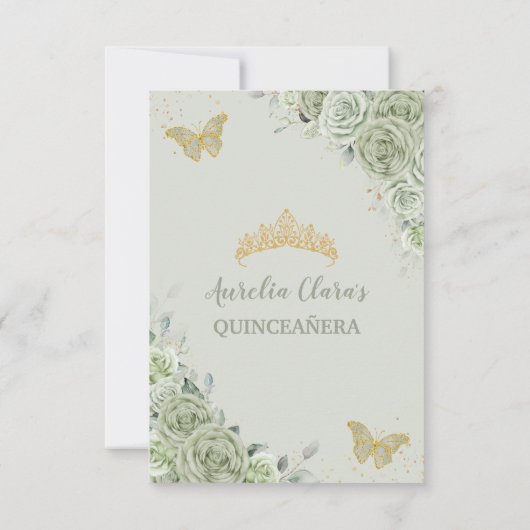 Sage Green Floral Butterflies Quinceañera Sweet 16 Dankeskarte (Rückseite)