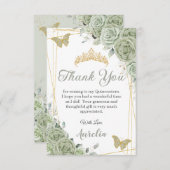 Sage Green Floral Butterflies Quinceañera Sweet 16 Dankeskarte (Vorne/Hinten)