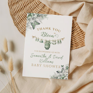 Sage Green Floral Butterfly Baby in Bloom Dankeskarte