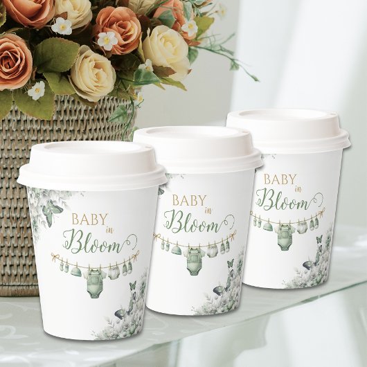 Sage Green Floral Butterfly Baby in Bloom Pappbecher