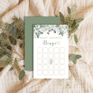 Sage Green Floral Butterfly Baby Shower Bingo Game