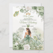 Sage Green Floral Butterfly Princess Mis Quince Einladung (Vorderseite)
