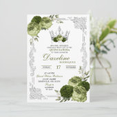 Sage Green Floral Butterfly Quinceanera Einladung (Stehend Vorderseite)