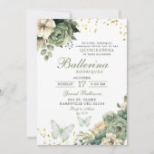 Sage Green Floral Butterfly Quinceanera Einladung (Vorderseite)