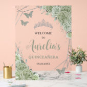 Sage Green Floral Butterfly Quinceañera XV Willkom Acrylschild (Hochzeit)