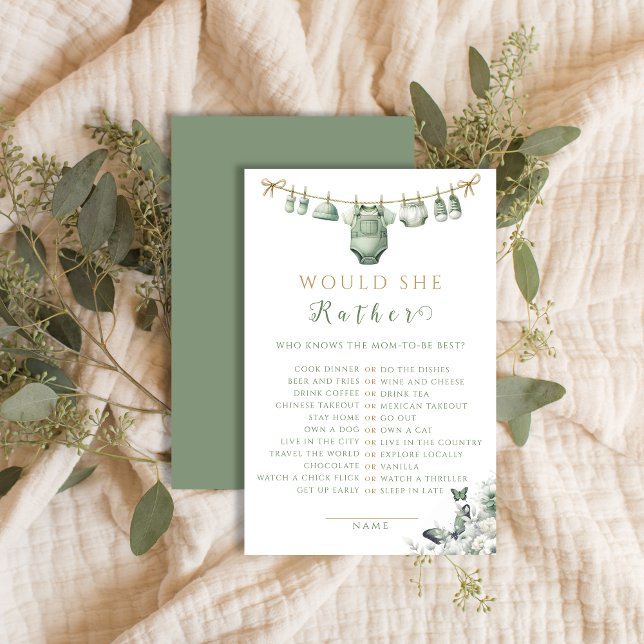 Sage Green Floral Butterfly Would She Rather Baby  (Von Creator hochgeladen)