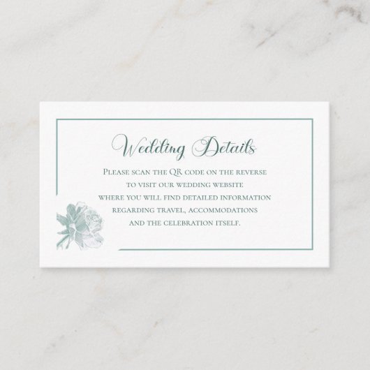 Sage Green Floral Calligraphy QR Info Wedding Begleitkarte (Vorderseite)