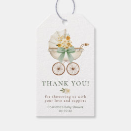 Sage Green Floral Carriage Baby Shower Thank You  Geschenkanhänger