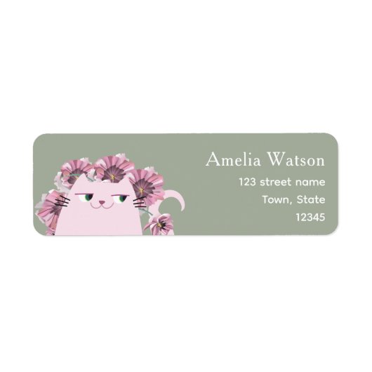 Sage Green Floral Cat Return Address (Vorne)