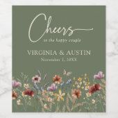 Sage Green Floral Cheers Hochzeit Weinetikett (Einzelnes Label)