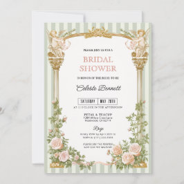 Sage Green Floral Cherub Bridal Shower Einladung