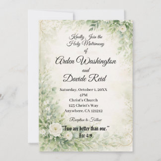 Sage Green floral Christian Wedding Invitation Einladung