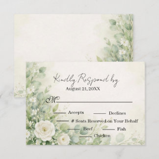 Sage Green floral Christian Wedding RSVP card Karte
