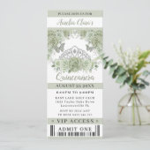 Sage Green Floral Crown Quinceañera VIP Ticket Einladung (Stehend Vorderseite)
