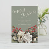 Sage Green Floral Custom Familienname Weihnachten (Stehend Vorderseite)