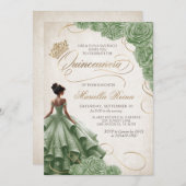 Sage Green Floral Dress Quinceañera Einladung (Vorne/Hinten)