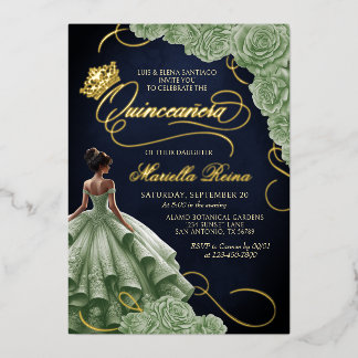 Sage Green Floral Dress Quinceañera Folieneinladung