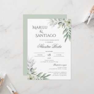 Sage Green Floral Einladung zur Hochzeit in Spanis