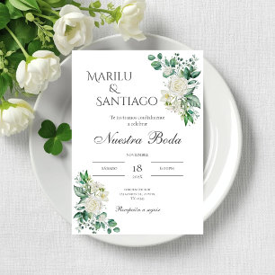 Sage Green Floral Einladung zur Hochzeit in Spanis