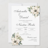 Sage Green Floral Einladung zur Hochzeit in Spanis (Vorderseite)